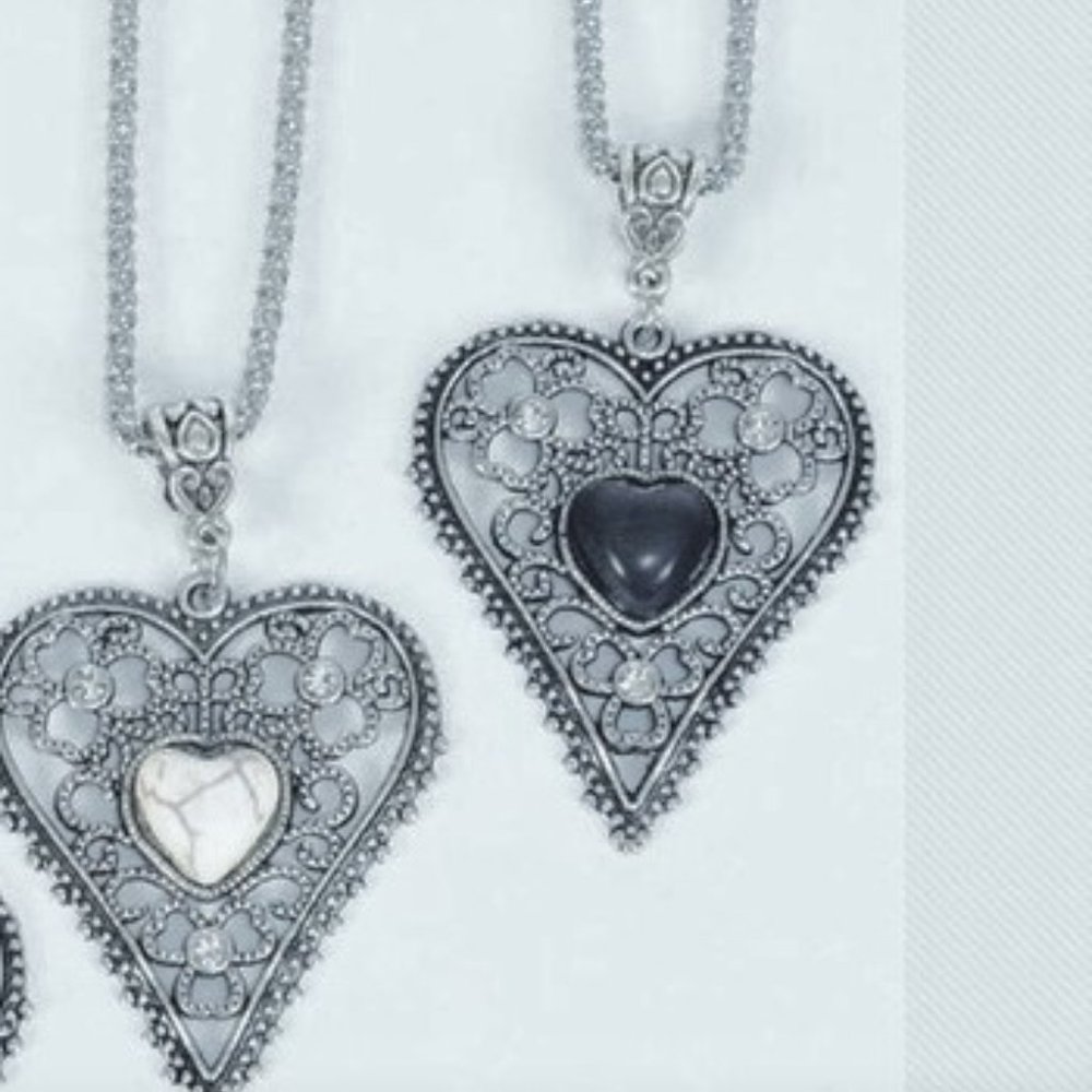 Antique Precious Stone Heart Necklace